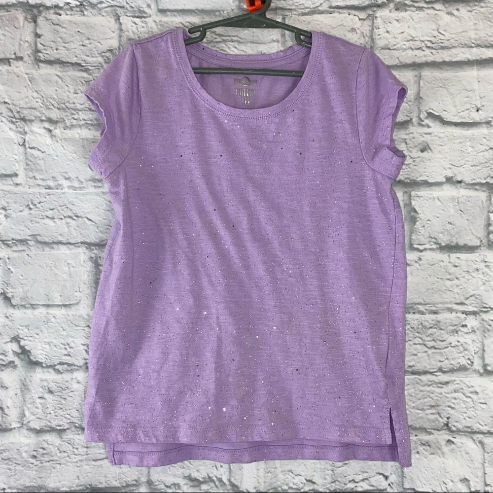 SO cutest girls short sleeve Crewneck tee w/silver sparkles purple sz 10